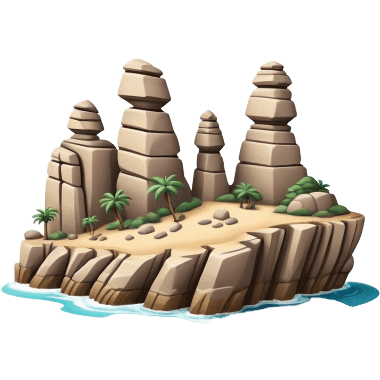 Cinematic Realistic Raouche Rocks Landmark Emoji, depicted with dramatic natural rock formations along the Beirut coastline rendered with intricate detail and dynamic natural lighting. emoji