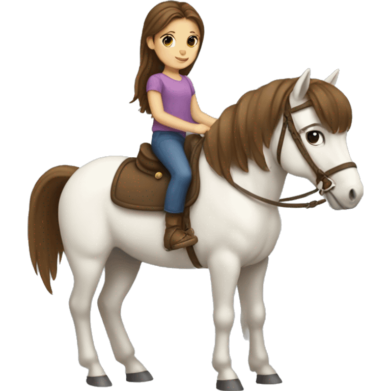 little girl with brown hair riding a poney emoji