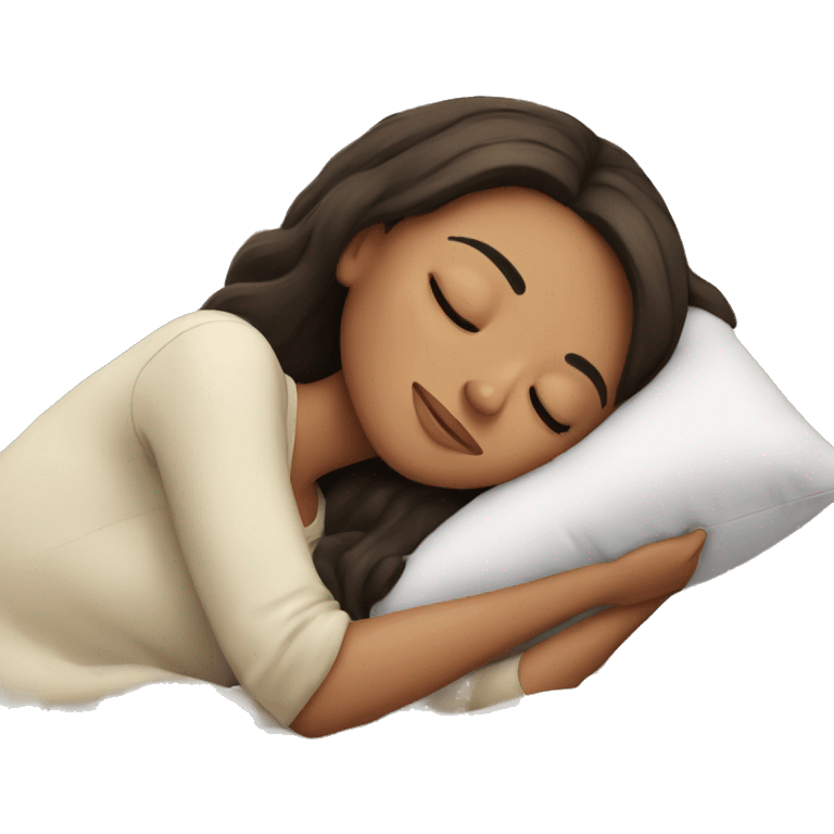 Brunette girl sleeping with pillow emoji