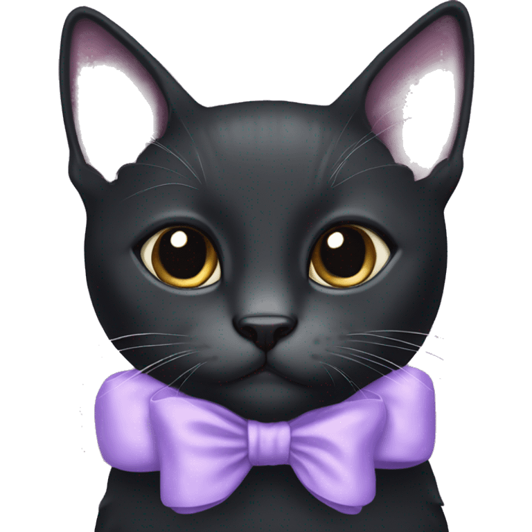 Black medium haired cat with pale purple bow emoji