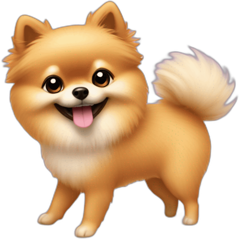 Apricot pomeranian in a tutu dancing and smiling emoji