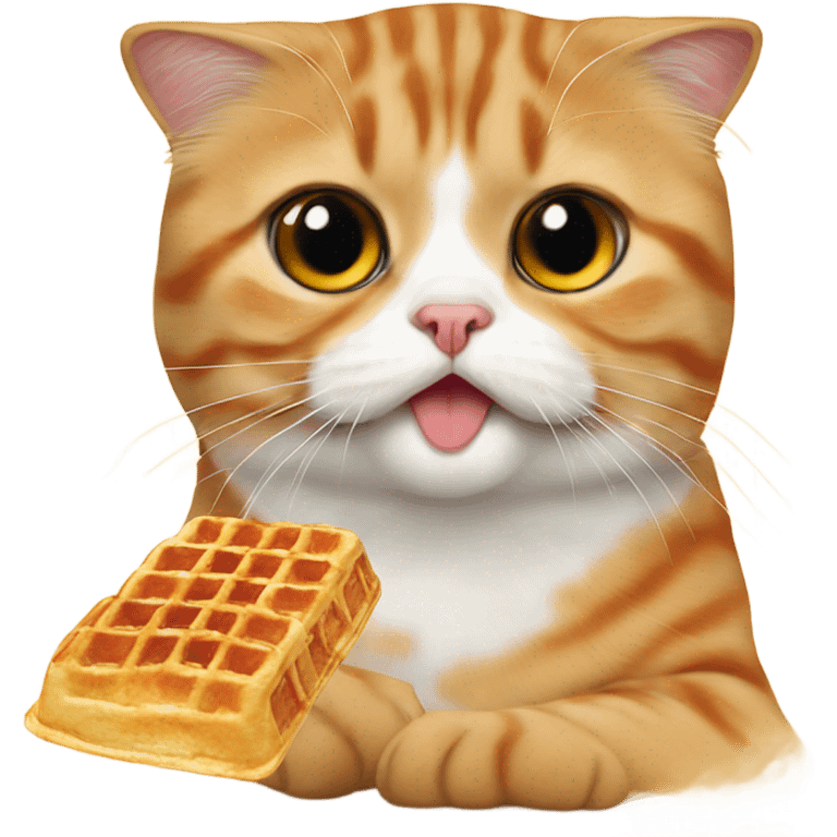 Orange Scottish fold eating a waffle emoji