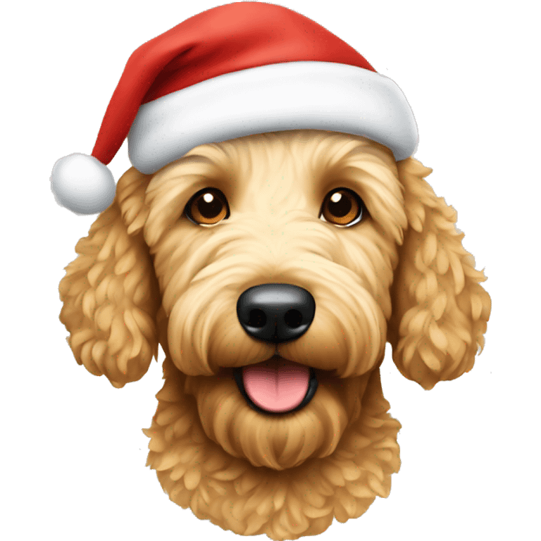 golden doodle wearing a santa hat emoji