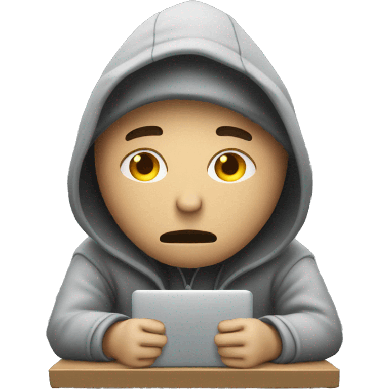 homme pauvre triste en capuche sur un pc emoji