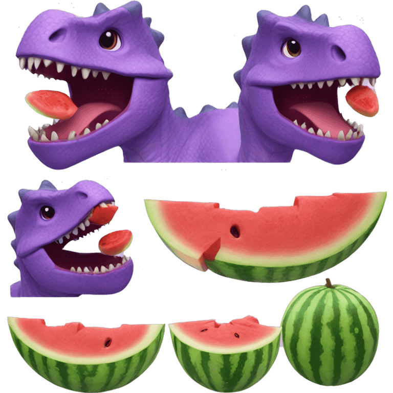 Purple dinosaur eating watermelon  emoji