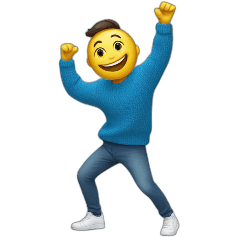 blue sweater with smiling guy full body enjoy slasa dance  emoji