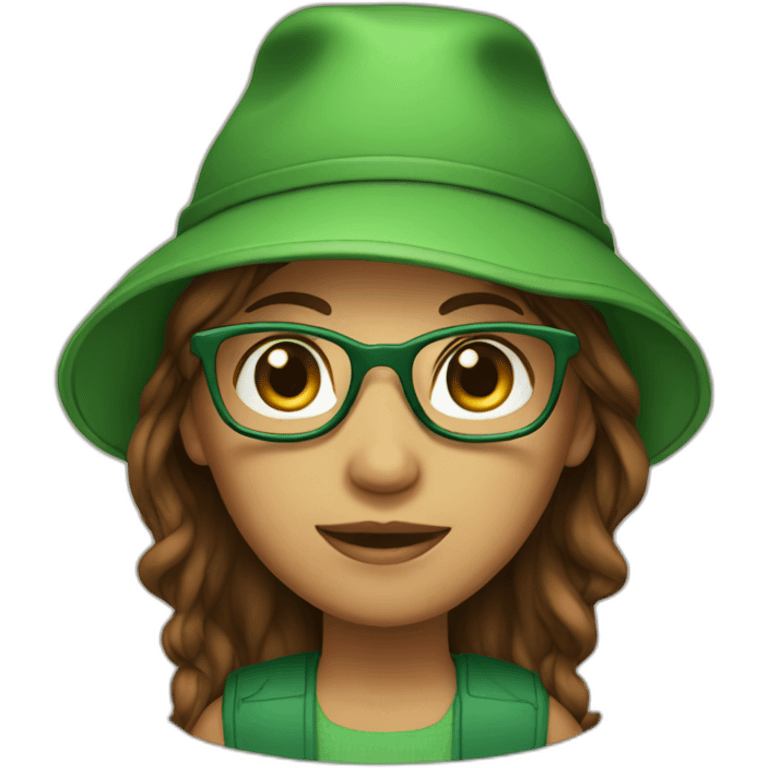 Girl with green hat brown hair and glasses emoji