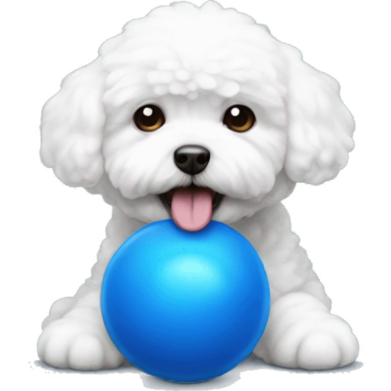 A bichon holding a blue ball in its mouth emoji