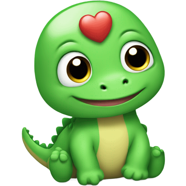 cute green round baby dino, with hearts around it emoji