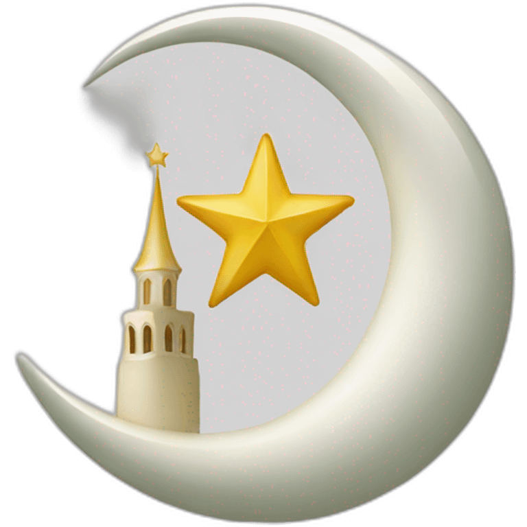 White Muslim crescent with star and mosque inside emoji