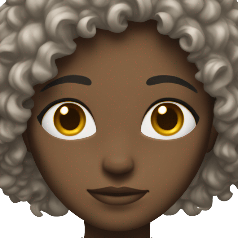 Female with brown curly hair, brown eyes, white skin and mid-size in weight emoji