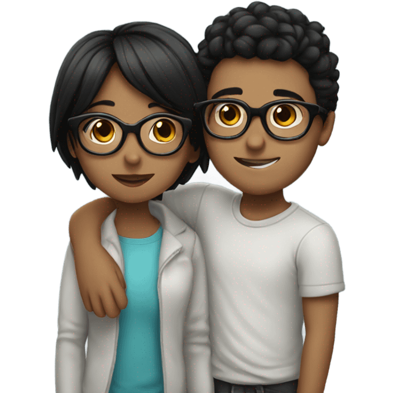 Boy with glasses kissing with a girl with glasses and black hair emoji