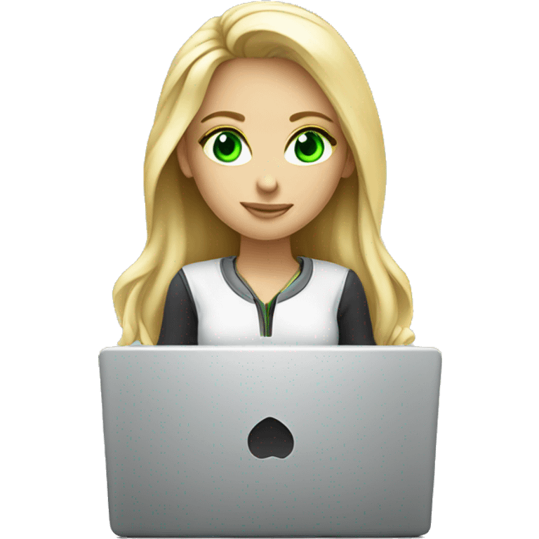 Blonde girl green eyes coding on laptop emoji