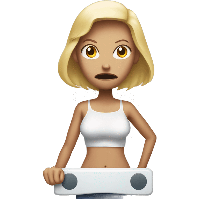 angry woman holding a bathroom scale emoji