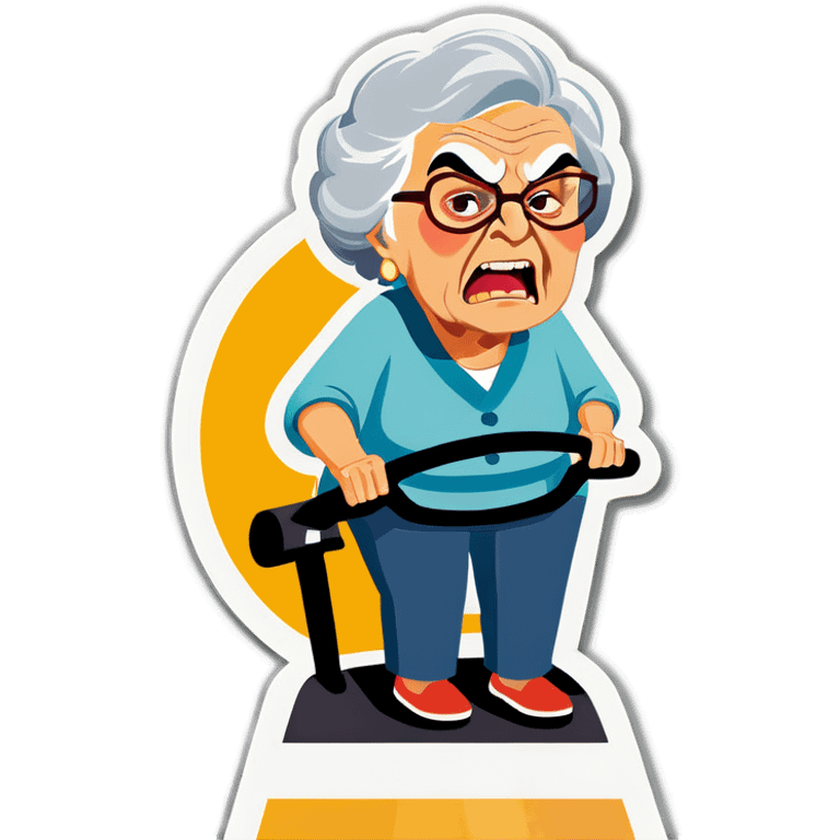 Angry Grandma drives car on right lane emoji