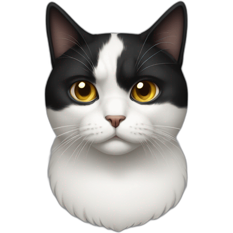 Black white cat with grumpy face emoji