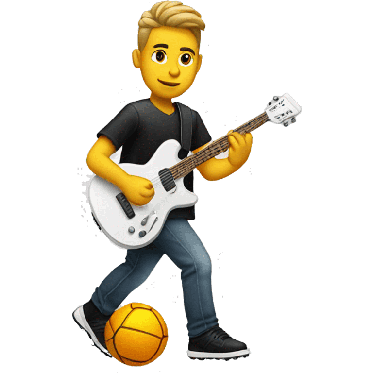 a white soocer player dribbling and playing guitar at the sametime emoji