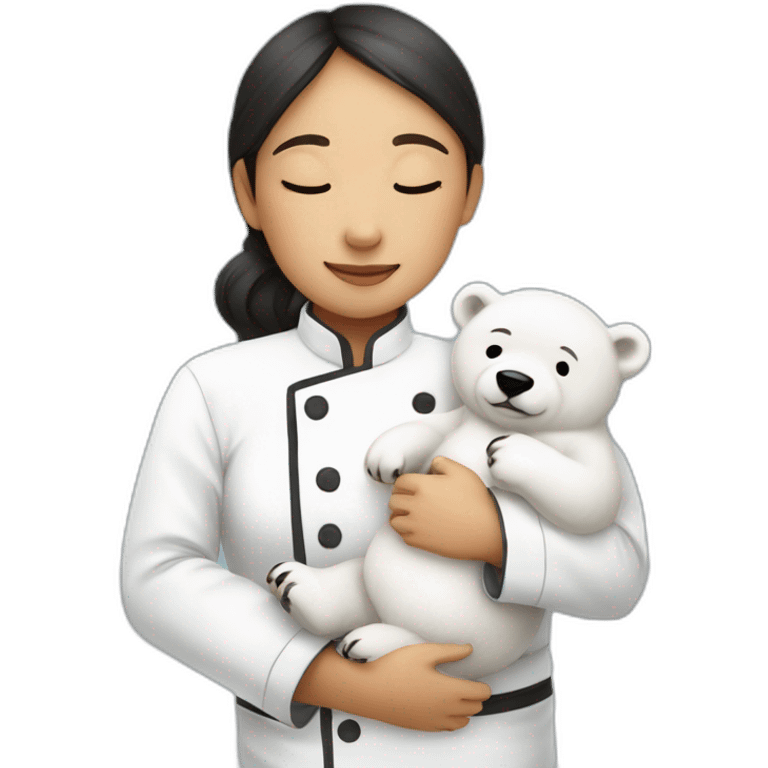 Chef filipine black stand with baby polar bear sleeping to back him emoji