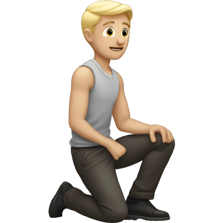  only one white man with blonde hair proposing  his hand and by kneeling down with a ring emoji