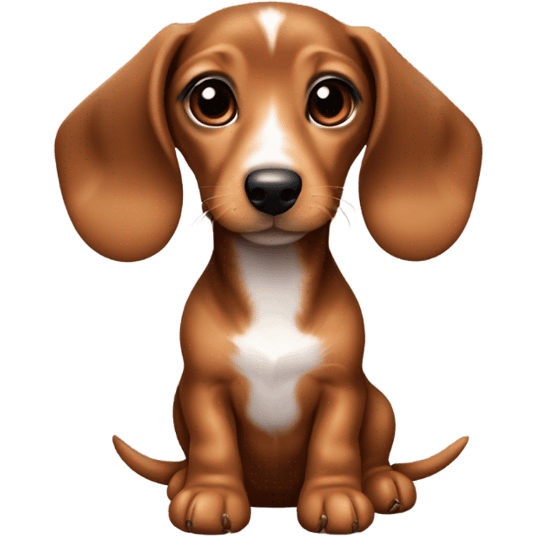 baby puppy dachshund with short hair and brown/ruby color with 3 white paws and the front left is brown with a little bit of white on the chest as well and the dog is female  emoji