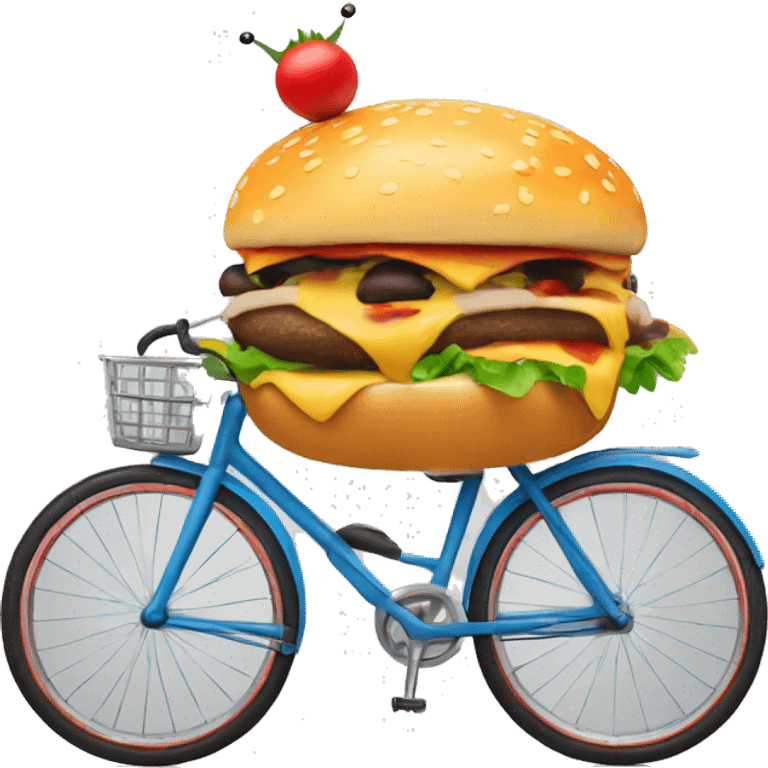 ladybug riding a bicycle eating a cheeseburger emoji