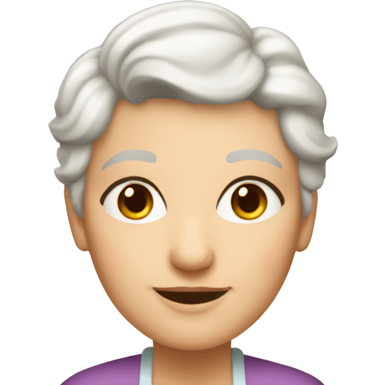 grandma with very sort blonde hair cooking with no glasses and brown eyes emoji