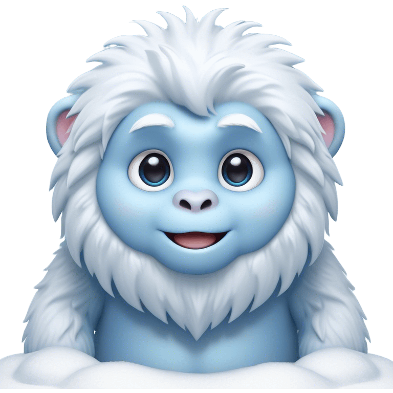 Cinematic Cute Yeti Portrait Emoji, with a charming, small, fluffy form in soft snowy whites and cool blues, featuring big, innocent eyes and a shy, gentle smile, simplified yet irresistibly endearing, highly detailed with a soft glowing outline that captures the whimsical charm of a friendly yeti ready for a cuddle! emoji