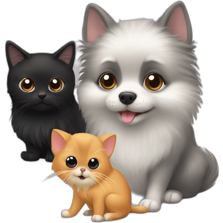 pomeranian, black cat and gray mouse emoji