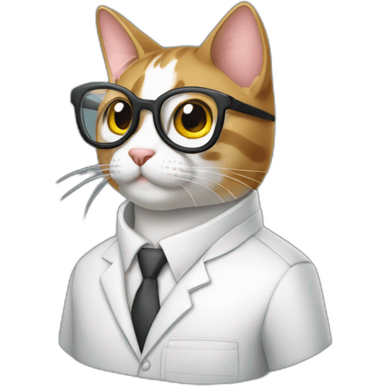 Gato con bata de laboratorio y lentes  emoji