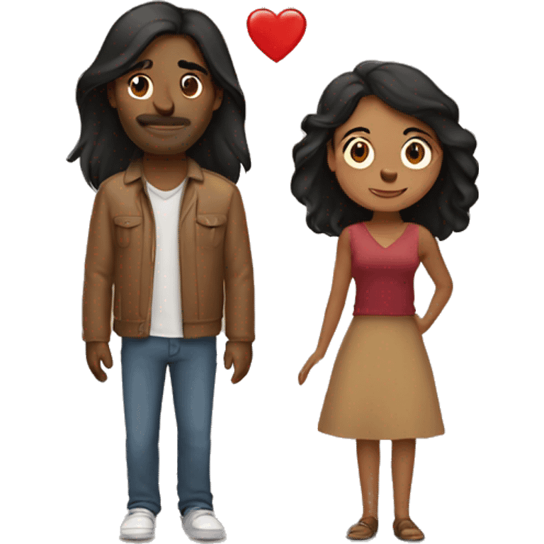 Brown woman who’s short with long black hair giving heart to tall brown man  emoji