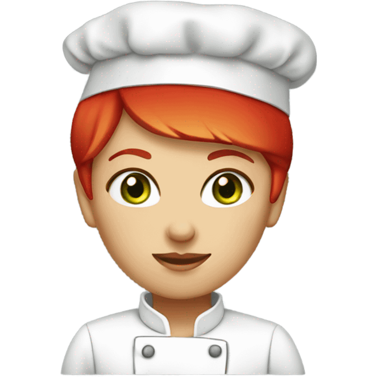 green eyed  red short haired female chef wit hat emoji