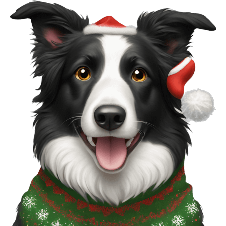 Realistic Border Collie wearing christmas Sweatshirt  emoji