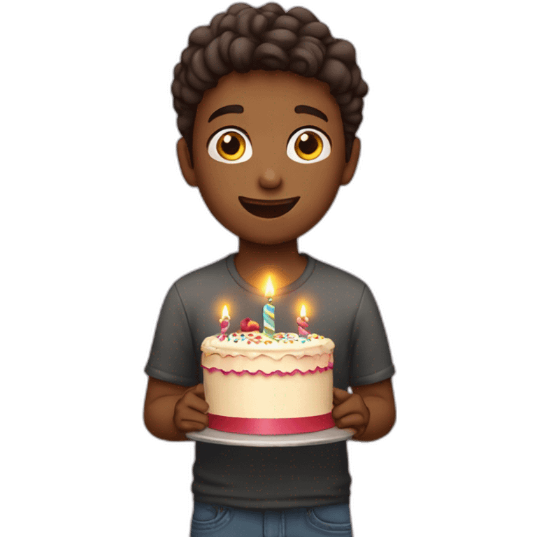 Boy holding a birthday cake emoji