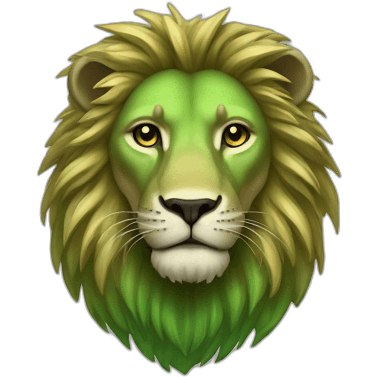  A hooded green-maned lion with a sun emblem emoji