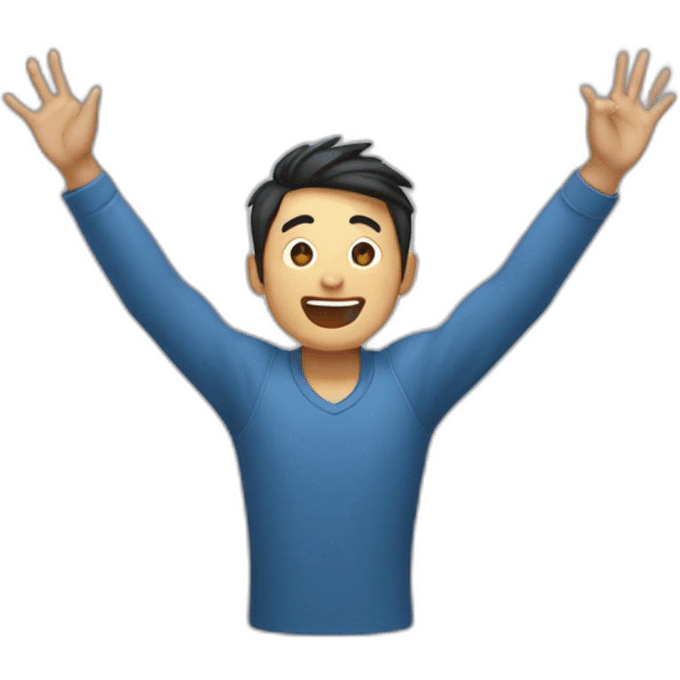 asian man with arms raised above head, excited! emoji