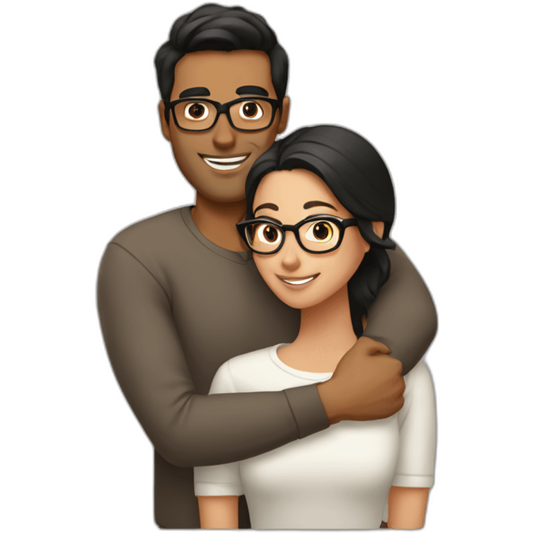 Brown Guy with black hair no glasses and long brown bun hair with glasses Woman hugging emoji