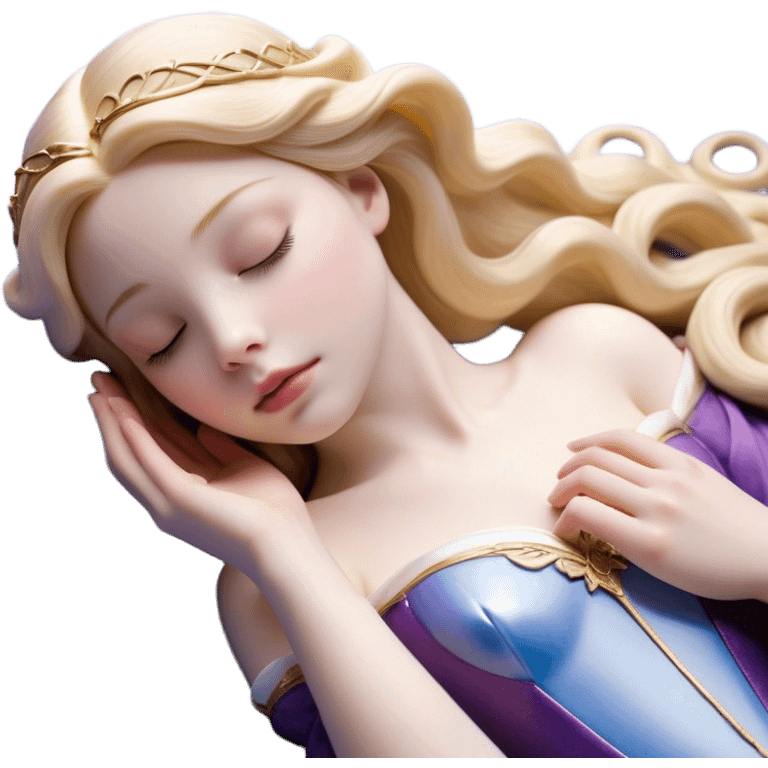 Cinematic Realistic Sleeping Beauty (Aurora) Portrait, with porcelain-like skin featuring a natural rosy flush, illuminated by soft lighting that highlights the gentle contours of her face. Her golden blonde hair flows in soft, detailed waves with subtle highlights that shimmer in the light. Her deep violet-blue eyes radiate warmth and innocence, framed by arched brows and long lashes. With a soft, serene smile, she holds a delicate rose gently in one hand, her other hand resting lightly by her side. She is dressed in her classic pink gown, the fabric rich in texture with delicate folds that catch the light. A golden crown rests atop her head, gleaming with royal refinement. The portrait captures a soft, glowing aura, blending realism with an ethereal sense of beauty and timeless enchantment. emoji