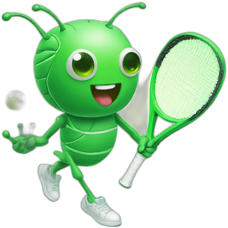 Green cute kawaii bug playing tennis emoji