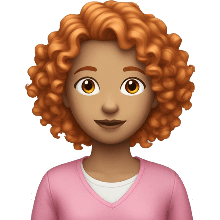 teenage girl, curly ginger hair, with pink outfit emoji