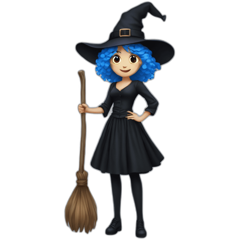 Blue-haired witch in black full skirt full length emoji