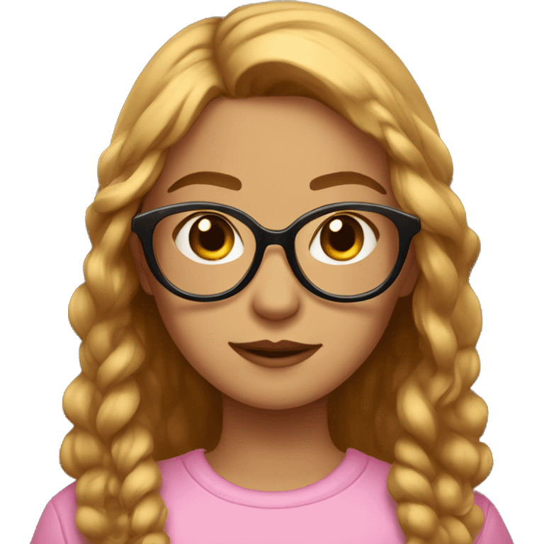 girl with medium hair with pink underlights and light brown hair on top with brown glasses and honey color e emoji