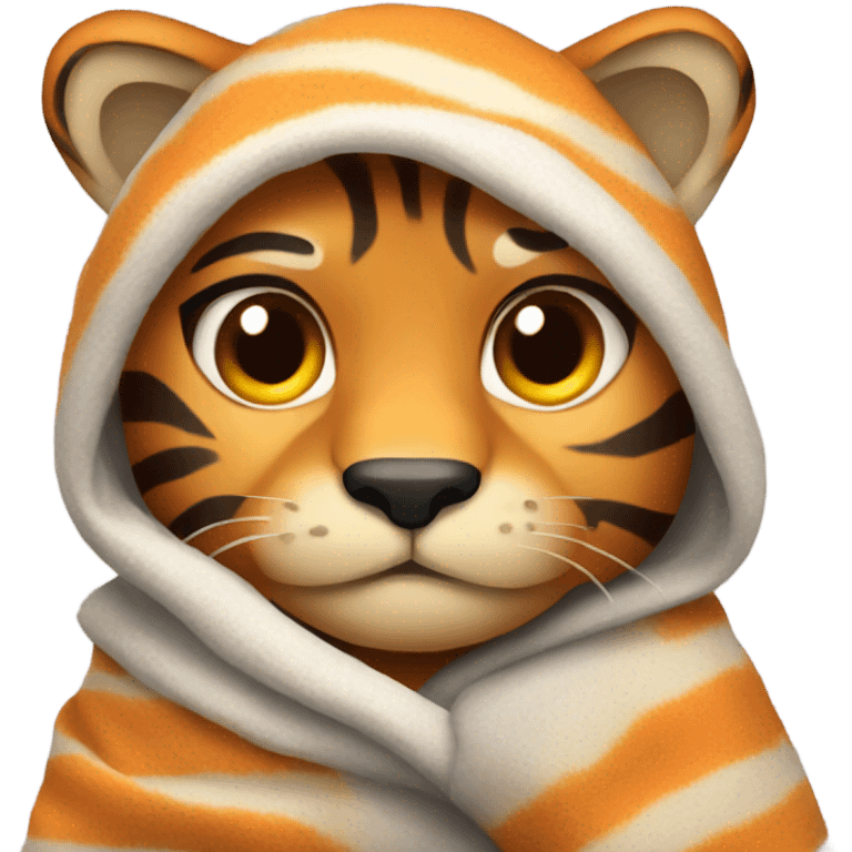 Shivering tiger with blanket emoji