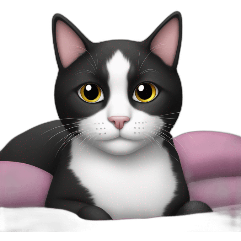 Black and white cat on bed emoji