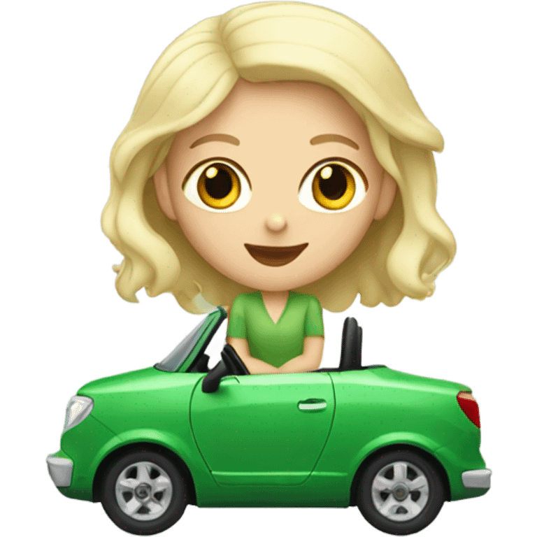 White blonde girl in small green car  emoji