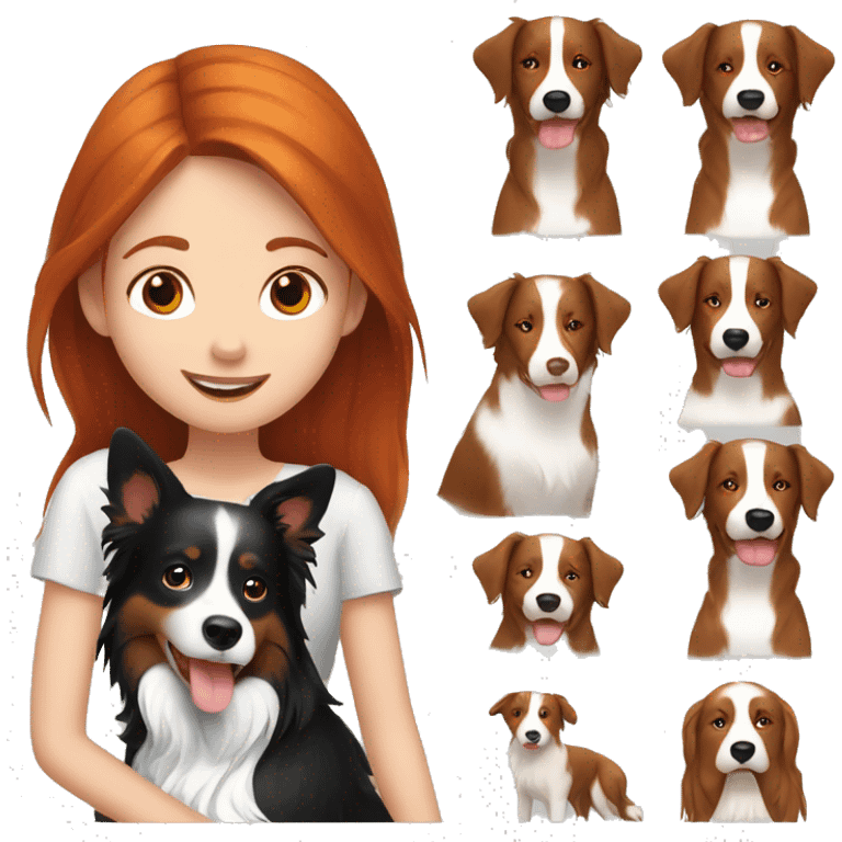 Redhair girl with border collie brown emoji