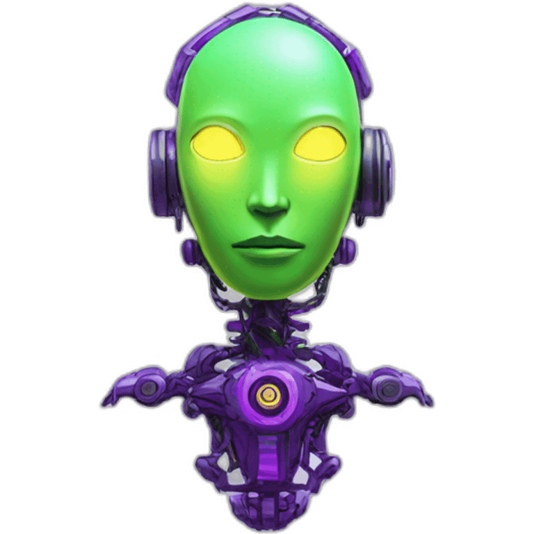 lemon-green-and-purple-neon-Robotic cyborg meditation emoji