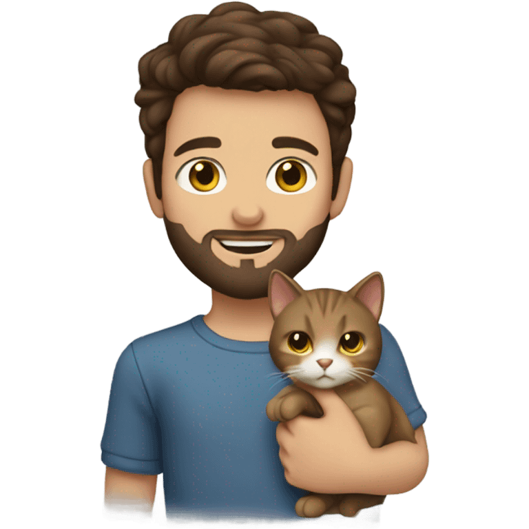 Brunette hair boy with beard holding a cat emoji