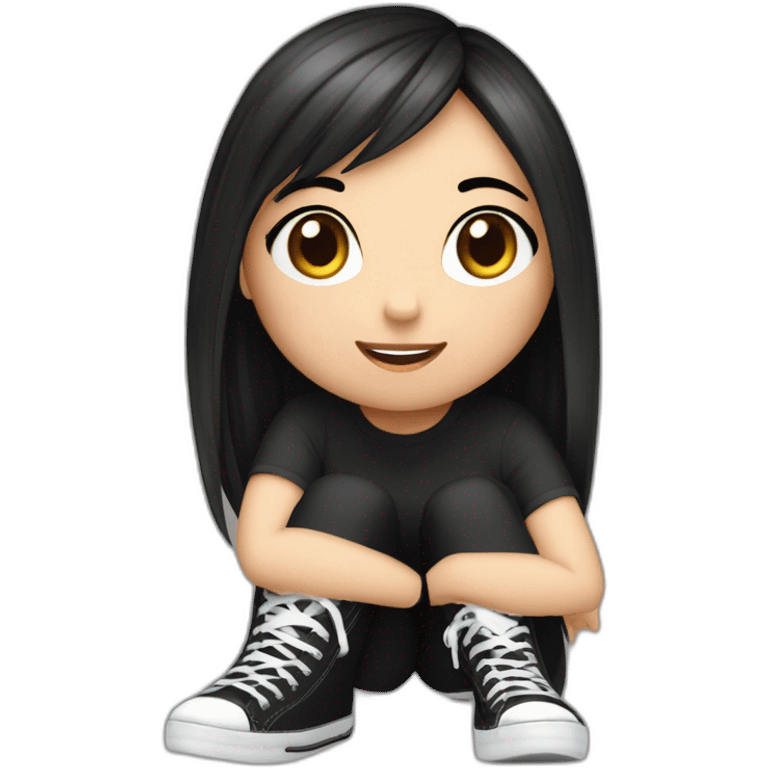 curvy emo girl sits on the floor straight view hands up black skirt белые трусики emoji