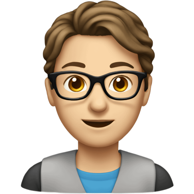 Teacher with Brown hair tied back, glasses, small nose emoji