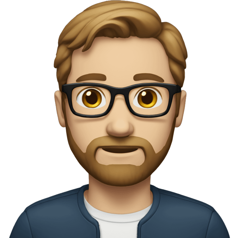 white man, brown straight hair, glasses, beard, glasses, blue eyes, no body, not smiling emoji